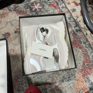 CHANEL Women's Cream and White Sneakers